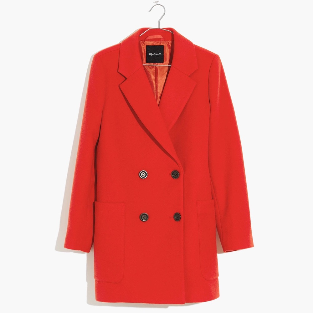 Madewell Hollis Double-Breasted Coat in Bright Poppy - Size S